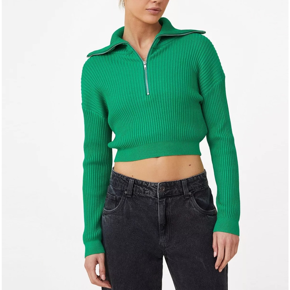 Cotton on - Women's Crop Rib Zip Collar Sweater